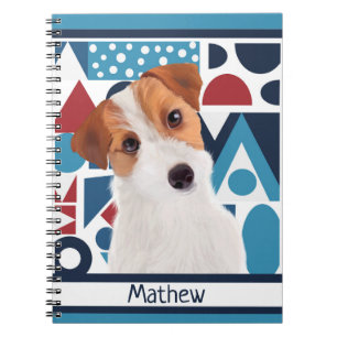 Jack Russell Terrier Dog Blue and Red Geometric Notebook