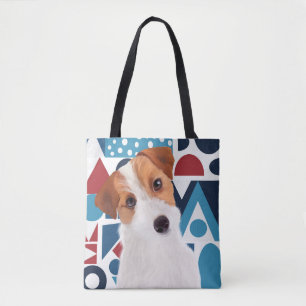 Jack Russell Terrier Dog Blue and Red Geometric Tote Bag