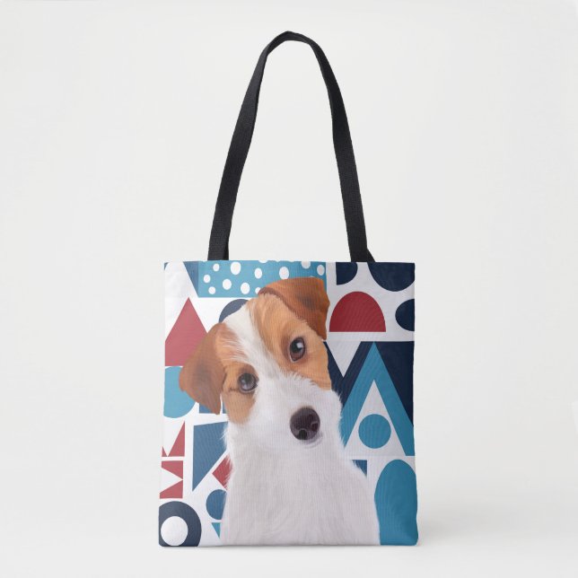 Jack Russell Terrier Dog Blue and Red Geometric  Tote Bag (Front)