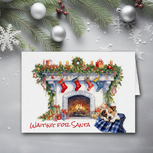 Jack Russell Terrier Dog Fireplace Wait for Santa