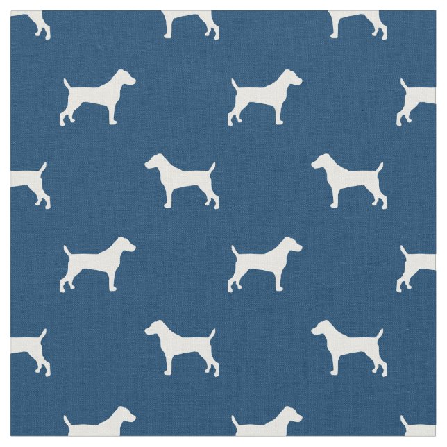 jack russell terrier dog navy blue silhouette fabric (Close Up)