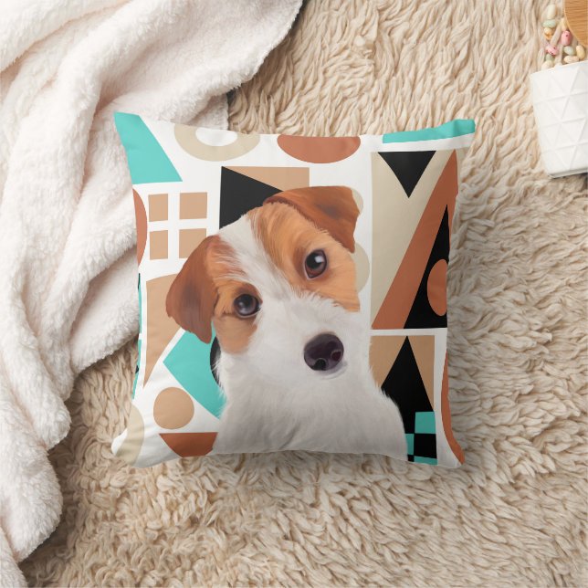 Jack Russell Terrier Dog Orange Geometric  Cushion (Blanket)
