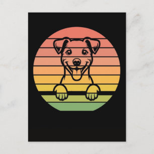 Jack russell terrier dog peeking sunset vintage re holiday postcard