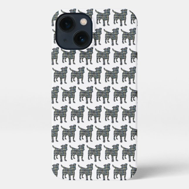 Jack Russell Terrier Dog Silhouette Grid White iPhone Case (Back)