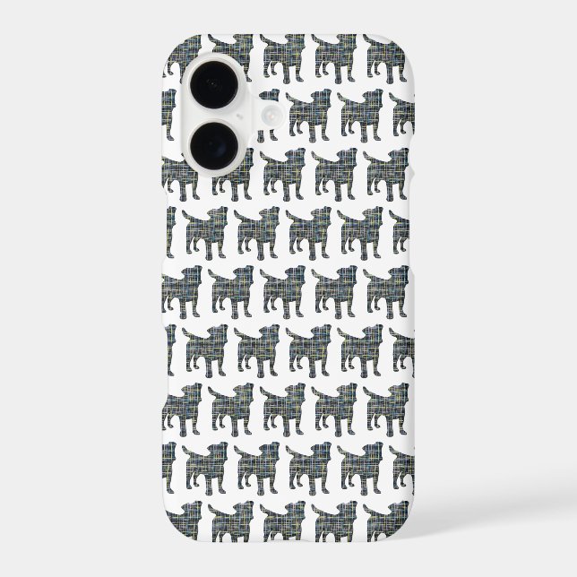Jack Russell Terrier Dog Silhouette Grid White iPhone Case (Back)