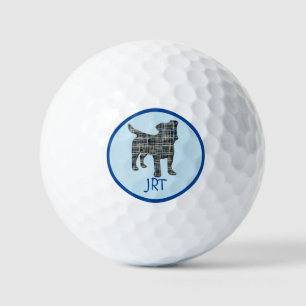 Jack Russell Terrier Dog Silhouette Mono Grid Blue Golf Balls