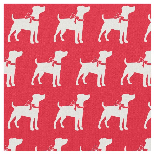 Jack Russell Terrier Dog Silhouette Pet Red Fabric (Close Up)