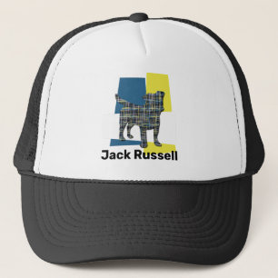 Jack Russell Terrier Dog Silhouette Tricolour Grid Trucker Hat