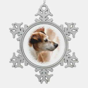JACK RUSSELL TERRIER DOG SNOWFLAKE PEWTER CHRISTMAS ORNAMENT