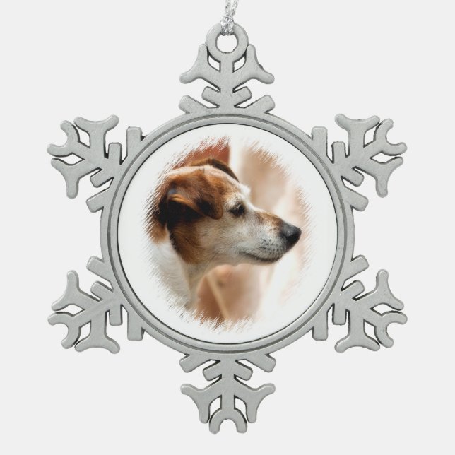 JACK RUSSELL TERRIER DOG SNOWFLAKE PEWTER CHRISTMAS ORNAMENT (Front)
