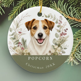 Jack Russell Terrier Dog Watercolor Christmas Ceramic Tree Decoration