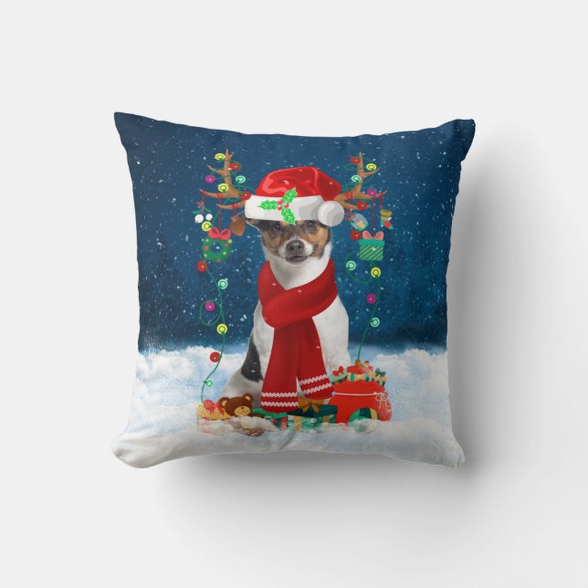 Jack Russell Terrier dog with Christmas gifts Cushion (Front)