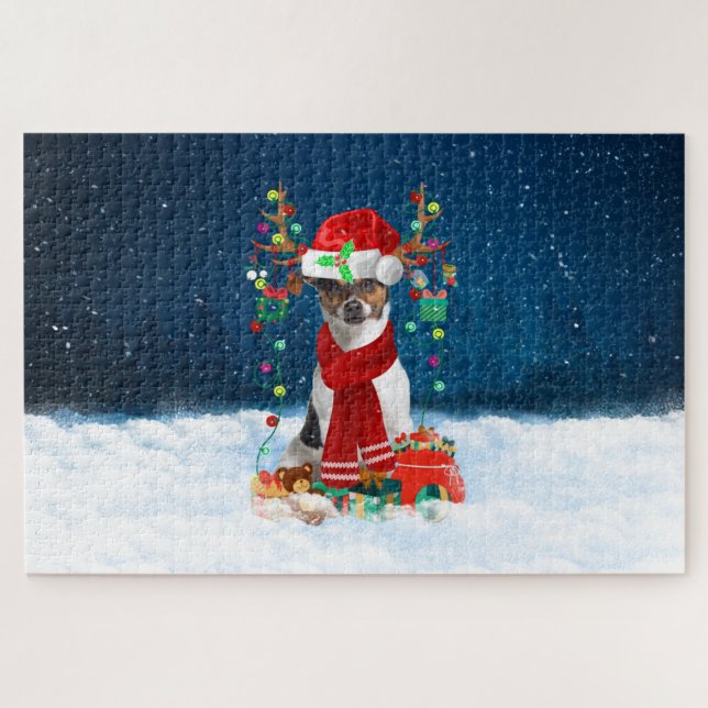 Jack Russell Terrier dog with Christmas gifts Jigsaw Puzzle (Horizontal)