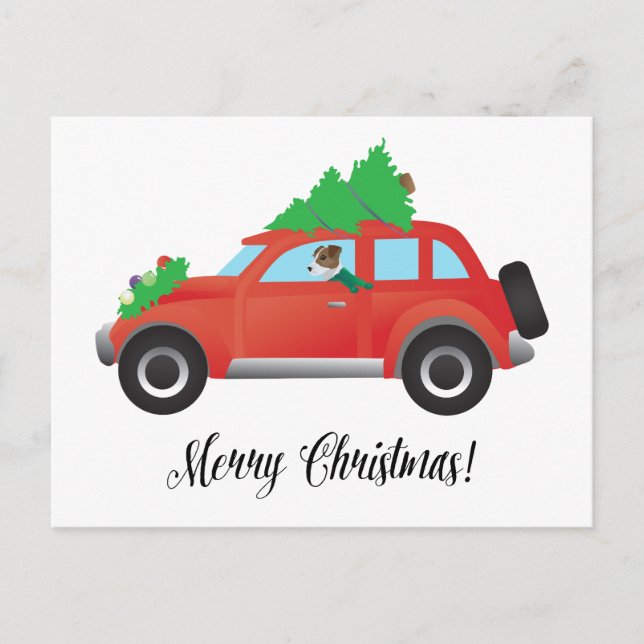 Jack Russell Terrier Driving Christmas Car Holiday Postcard (Front)