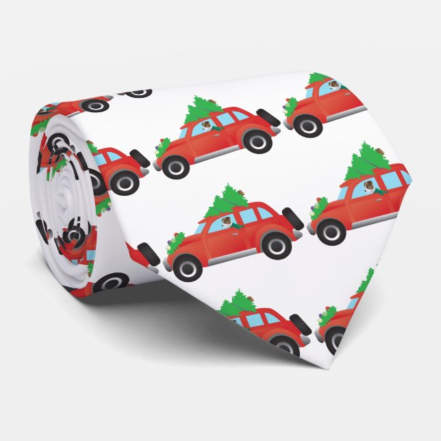 Jack Russell Terrier Driving Christmas Car Tie (Rolled)