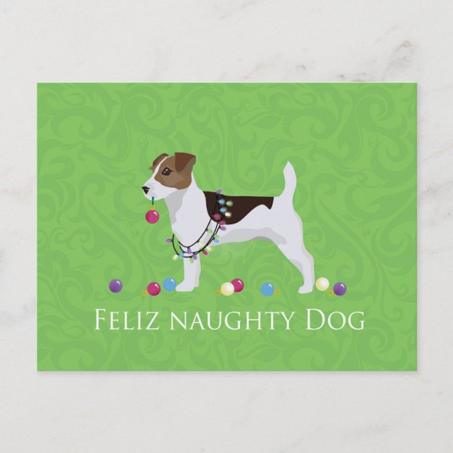 Jack Russell Terrier Feliz Naughty Dog Christmas Holiday Postcard (Front)