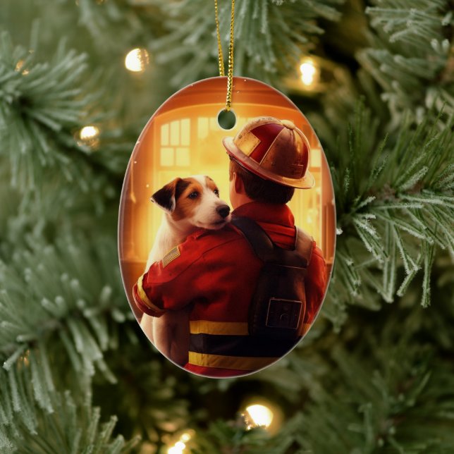 Jack Russell Terrier Fireman, Puppy, Pet Dog Lover Ceramic Tree Decoration (Tree)