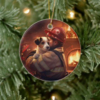 Jack Russell Terrier Fireman, Puppy, Pet Dog Lover Ceramic Tree Decoration