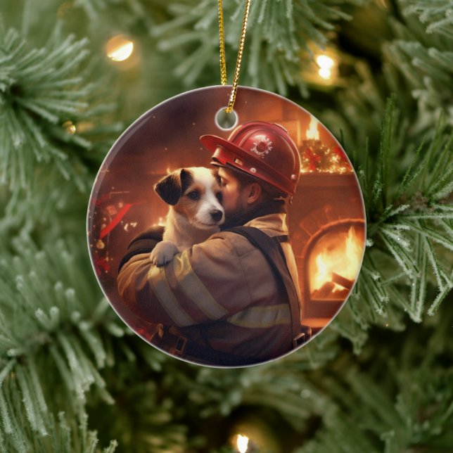 Jack Russell Terrier Fireman, Puppy, Pet Dog Lover Ceramic Tree Decoration (Tree)