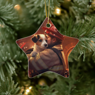 Jack Russell Terrier Fireman, Puppy, Pet Dog Lover Ceramic Tree Decoration