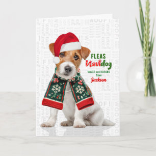 Jack Russell Terrier Funny Fleas Navidog with Name Holiday Card
