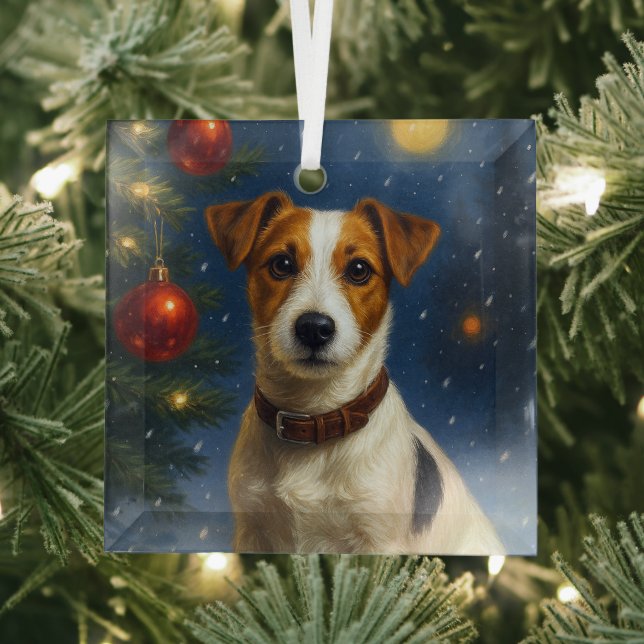 Jack Russell Terrier  Glass Tree Decoration (Insitu)