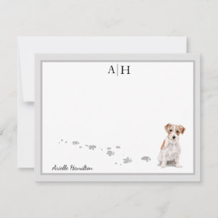 Jack Russell Terrier Grey Border Monogram Card