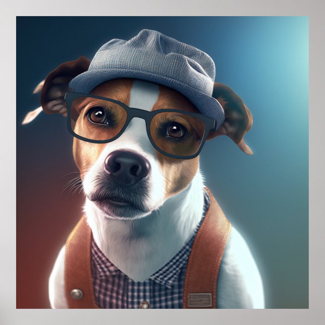 Jack Russell Terrier Hipster Dog Poster (Front)