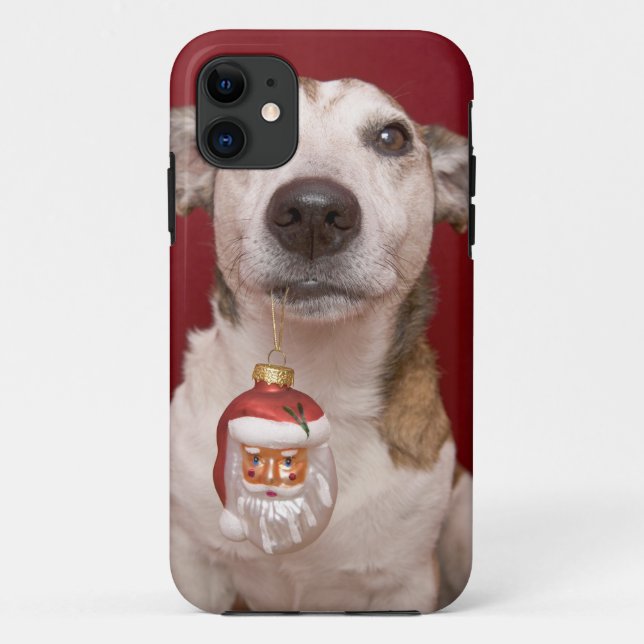 Jack Russell Terrier Holding Christmas Ornament Case-Mate iPhone Case (Back)