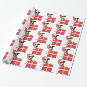 Jack Russell Terrier in Santa Hat Wrapping Paper