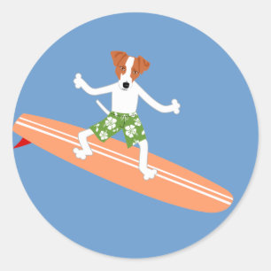 Jack Russell Terrier Longboard Surfer Classic Round Sticker