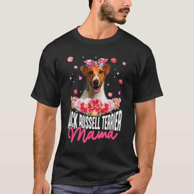 Jack Russell Terrier Mama Flower Bandanna Dog Moth T-Shirt (Front)