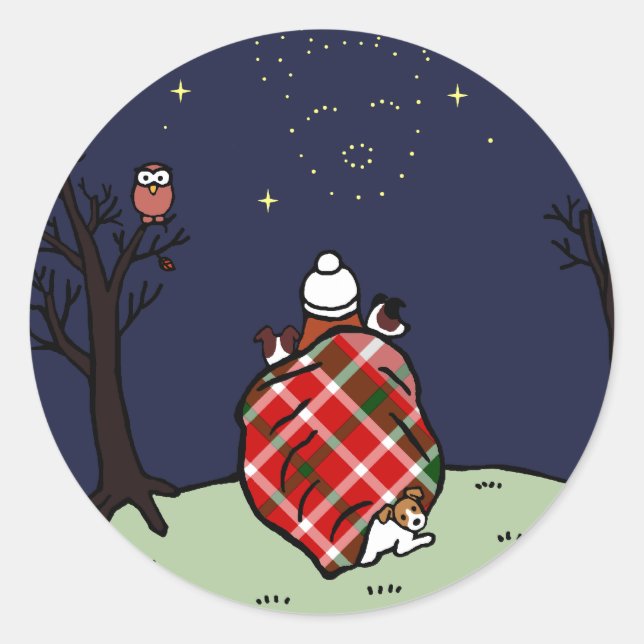 Jack Russell Terrier Mum and Starry Sky Classic Round Sticker (Front)
