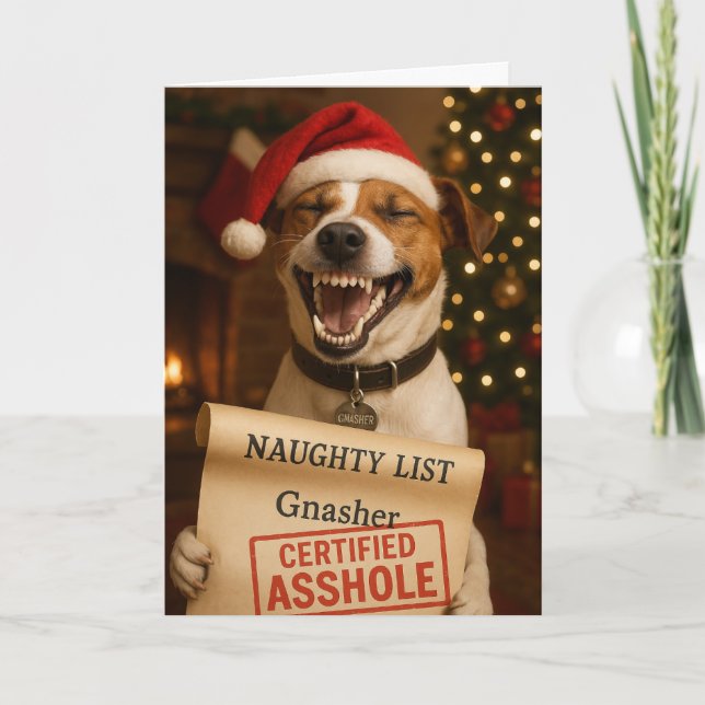 Jack Russell Terrier Naughty List Christmas card (Front)