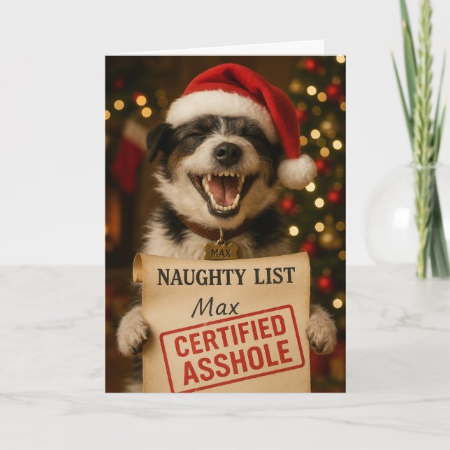 Jack Russell Terrier Naughty List Christmas card (Front)