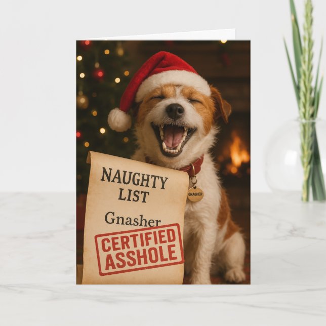 Jack Russell Terrier Naughty List Christmas card (Front)