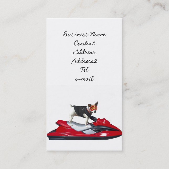 Jack Russell Terrier on jetski business card (Front)