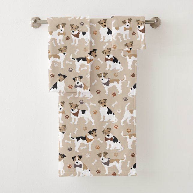 Jack Russell Terrier Paws and Bones Bath Towel Set (Insitu)