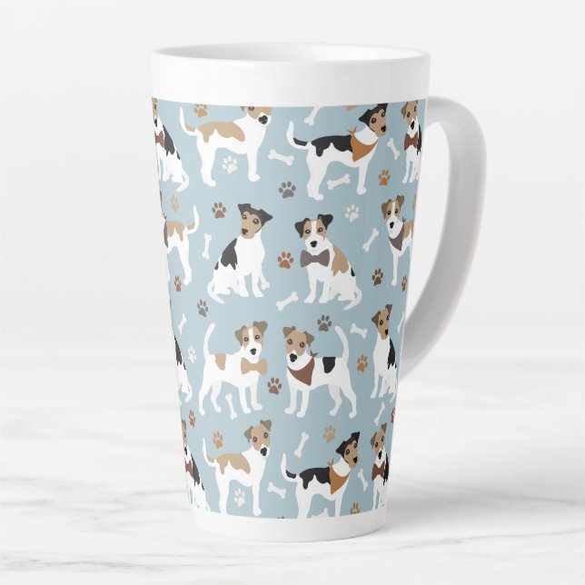 Jack Russell Terrier Paws and Bones Latte Mug (Right Angle)