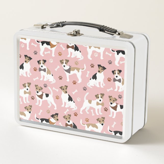 Jack Russell Terrier Paws and Bones Metal Lunch Box (Front)