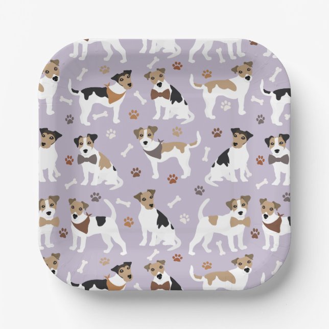 Jack Russell Terrier Paws and Bones Paper Plates (Front)