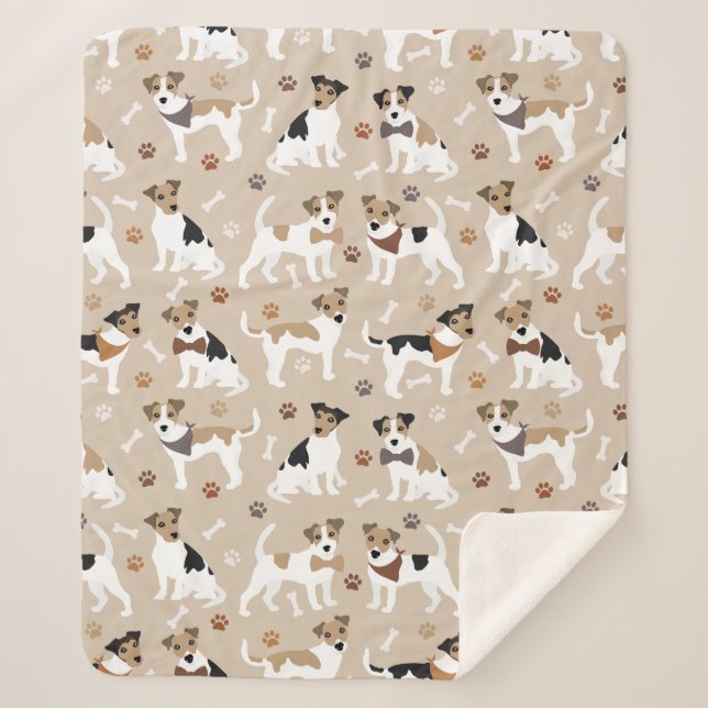 Jack Russell Terrier Paws and Bones Sherpa Blanket (Front)