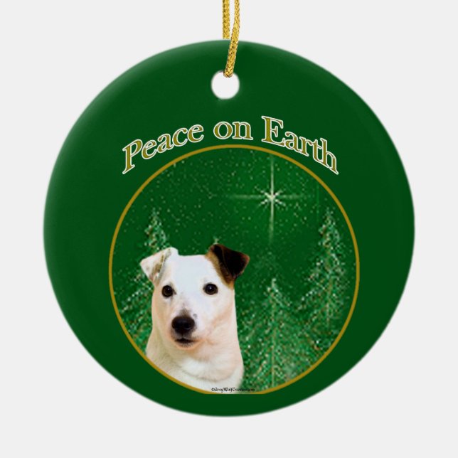 Jack Russell Terrier Peace Keychain Ceramic Tree Decoration (Front)