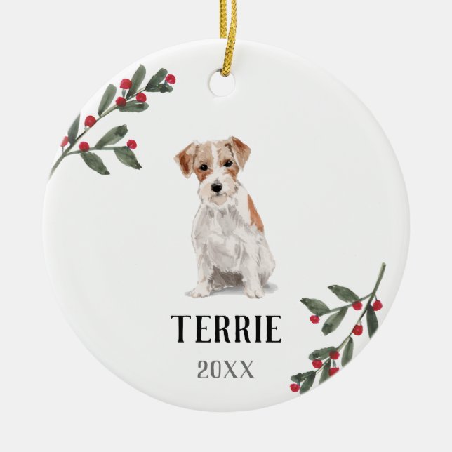 Jack Russell Terrier Personalised Christmas Dog Ceramic Tree Decoration (Front)