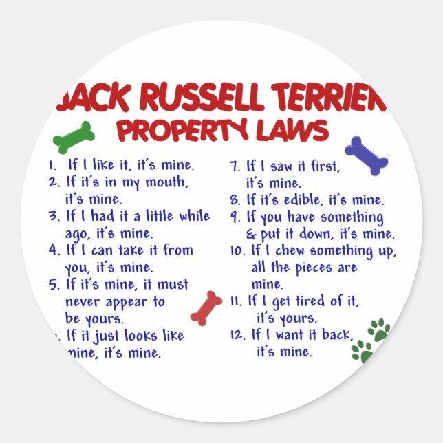 JACK RUSSELL TERRIER Property Laws 2 Classic Round Sticker (Front)