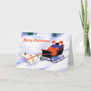 Jack Russell Terrier pulling sleigh Holiday Card