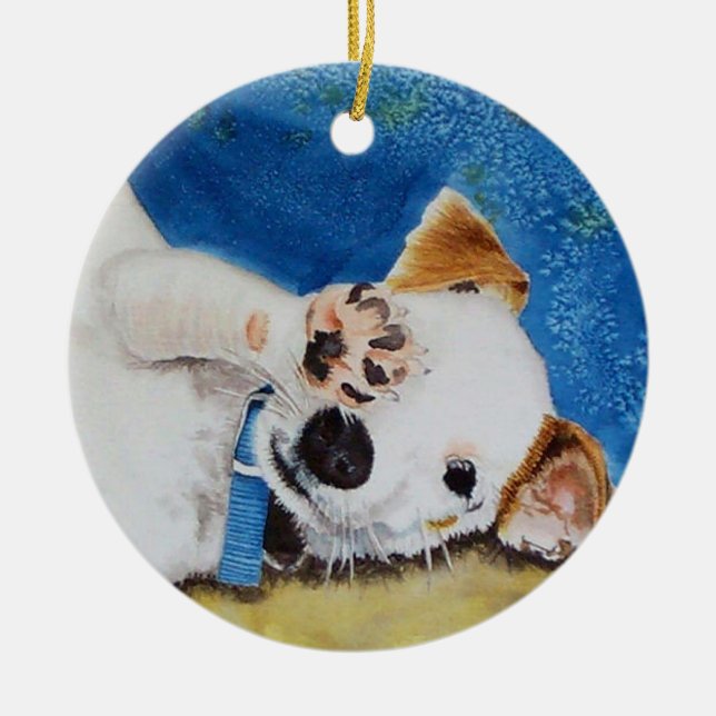 Jack Russell Terrier Pup Ceramic Tree Decoration (Front)