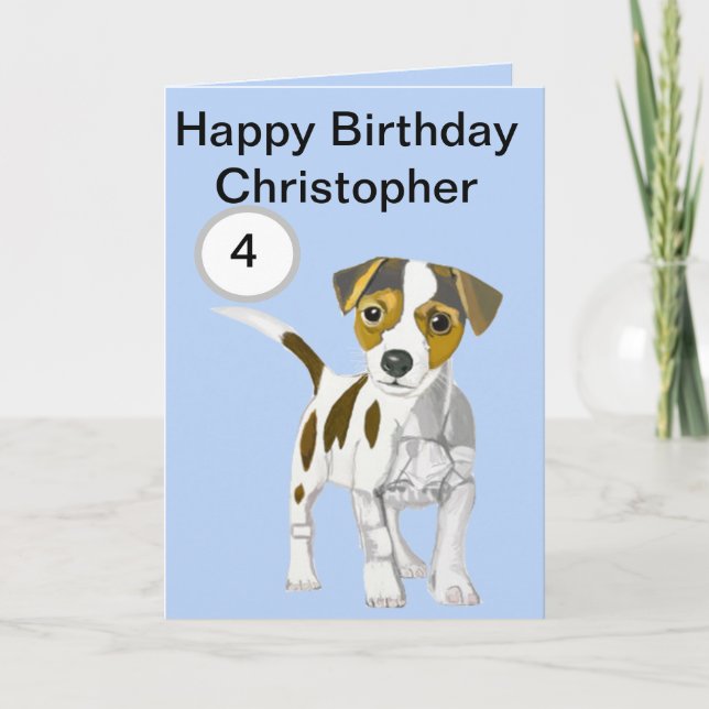 Jack Russell Terrier Puppy Editable Boys age  Card (Front)