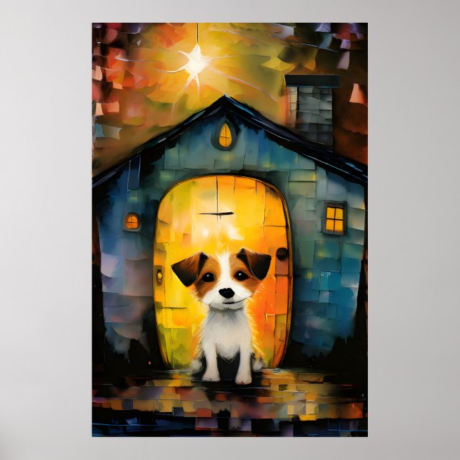 Jack Russell Terrier Puppy in His Cosy House Poster (Front)