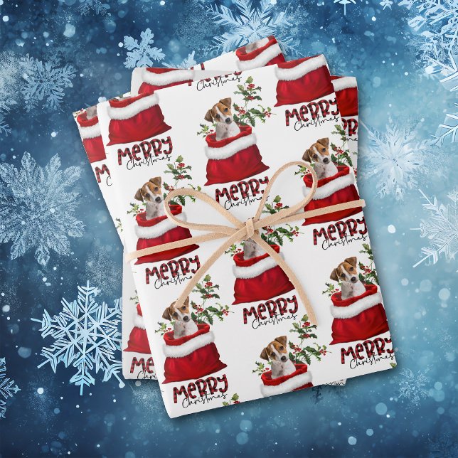 Jack Russell Terrier Puppy in Holiday Gift Bag Wrapping Paper Sheet (Creator Uploaded)